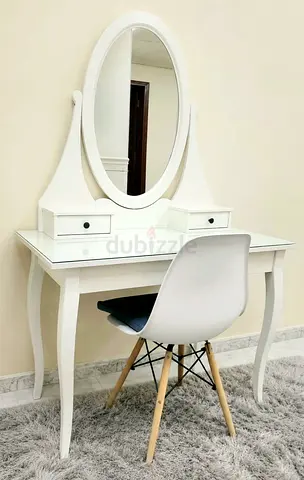 White Dresser with mirror and chairs IKEA like new
