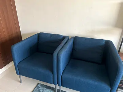 Dark blue cushioned chairs