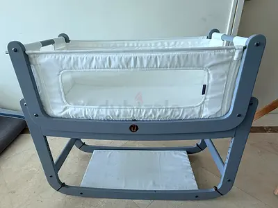 SnüzPod 2 Wooden Side-Sleeper Bassinet / Baby Crib - Light Grey, Good Condition