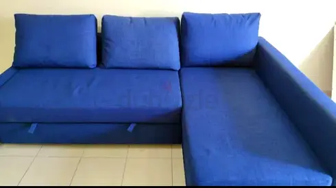 Blue L-shaped Fabric Sofa - 3 Seater with Chaise