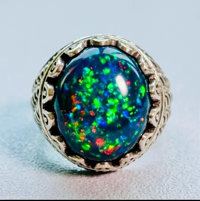 Natural Ethiopian Black Opal Silver Ring