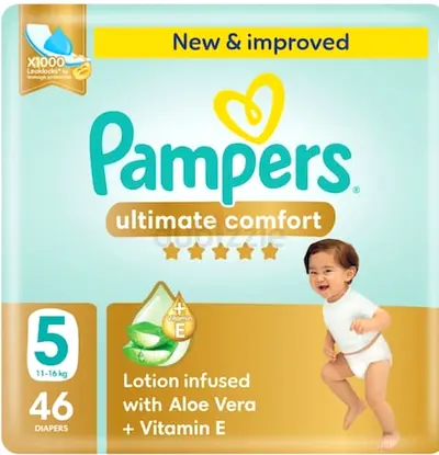 Pampers Ultimate Comfort Size 5 — 46 Lotion-Infused Diapers (11-16 kg)