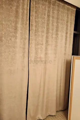 Pair of Home Centre Winston Curtain Panels (140x300cm) - Beige/Gold