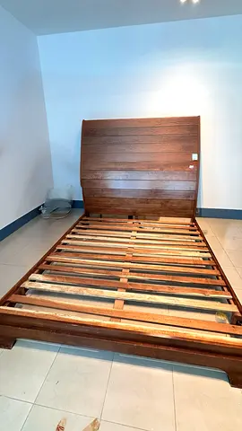 Solid Wood Queen Bed Frame with Headboard - Good Condition