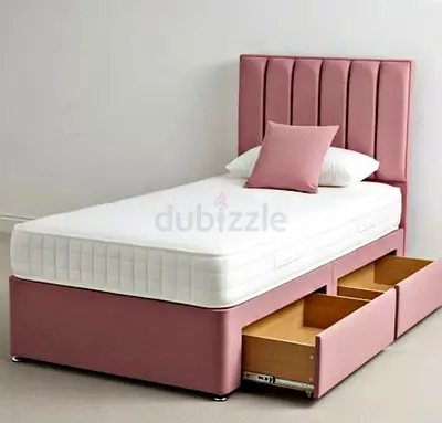 Single Pink Upholstered Divan Bed with Storage Drawers
