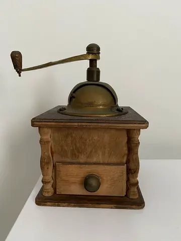 Vintage Hand-Crank Coffee Grinder - Solid Wood & Brass
