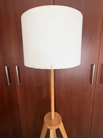Wooden Tripod Floor Lamp with White Shade – Scandinavian Style