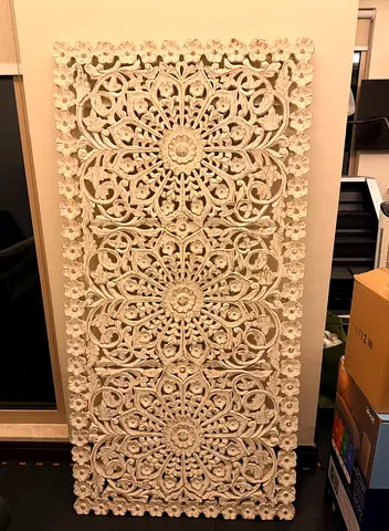 Large Carved Wooden Wall Panel - Intricate Floral Design
