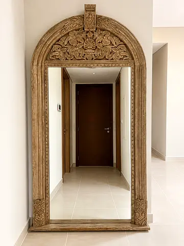Large Hand-Carved Solid Wood Full-Length Mirror