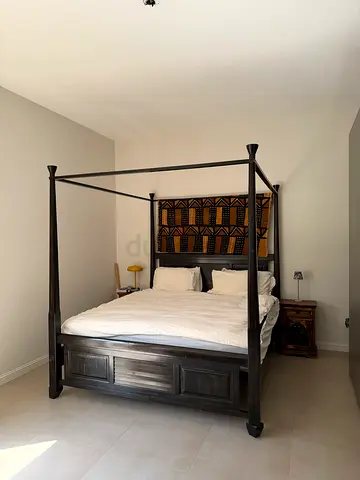 Solid Wood Four-Poster Bedframe with Headboard - Dark Finish- colonial