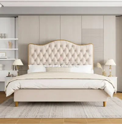 Sandy Coral Cozy Velvet Tufted Headboard Bed