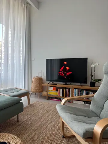 Light wooden TV unit with storage - modern low media console