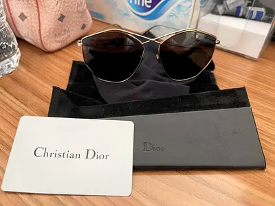 Authentic Christian Dior Geometric Wire Sunglasses (Gold / Dark Tint) - Full Set (unisex style)