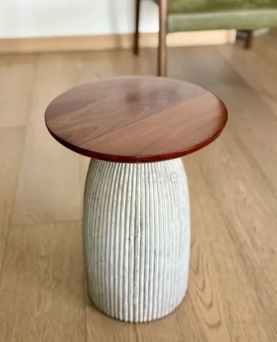 Solid Wood Top Side Table with Textured Ceramic Base