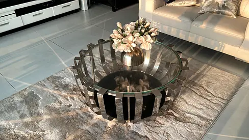 Modern round glass and metal coffee table (excellent condition)