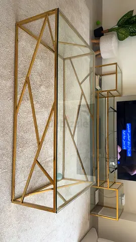 Gold Geometric Glass Coffee Table - Set with Matching Side Tables