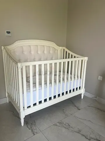 Pottery Barn white tufted headboard wooden baby crib - excellent condition