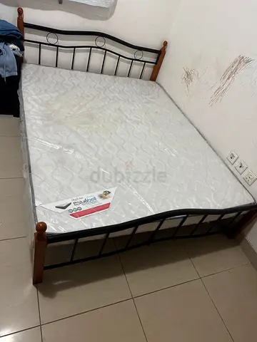 Metal & Wood Single Bed Frame with Mattress - Good Condition