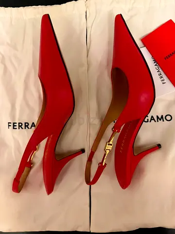 Ferragamo Red Leather Slingback Pumps