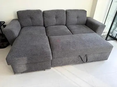 JYSK Brand (Swedish) Gray L-shaped Sofa Bed with Storage — Excellent Condition