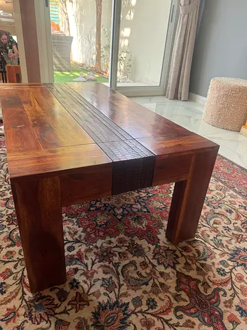 Solid Sheesham Wood Coffee Table - Rustic Chunky Design