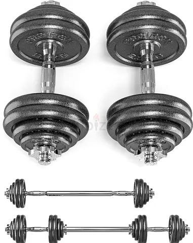 Adjustable Cast Iron Dumbbell Set with Bars and Locking Collars 30kgs