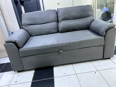 Grey Fabric Two Seater Pull Out Sofa Bed