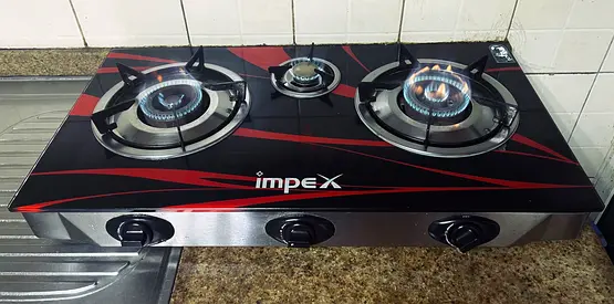 Impex Gas Stove 3 Burner Glass Top