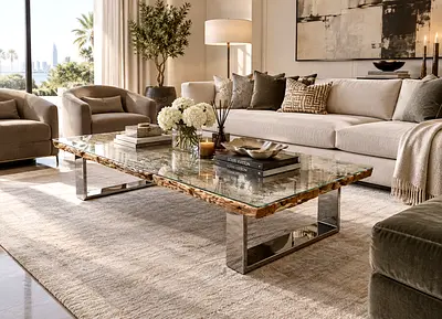 Marina home Modern Railway Wood and Glass Coffee Table