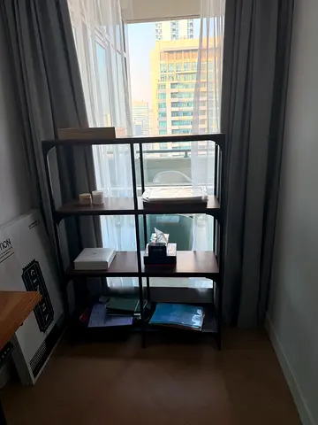 Modern Bookshelf / Display Shelf – Wood & Black Metal