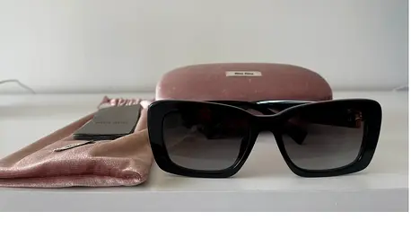 Miu Miu Black Rectangular Sunglasses with Case and Pouch