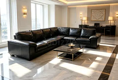 Large Black Leather Corner Sofa — Good Used Condition