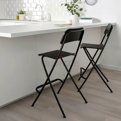 Set of 2 Black Folding Bar Stools — Compact Counter Seating
