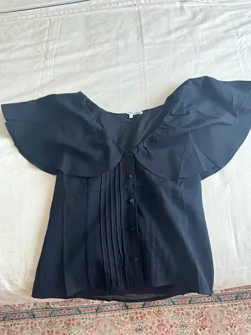 The Editor's Market Navy Ruffle Pin-Tuck Blouse Size L — New Unused