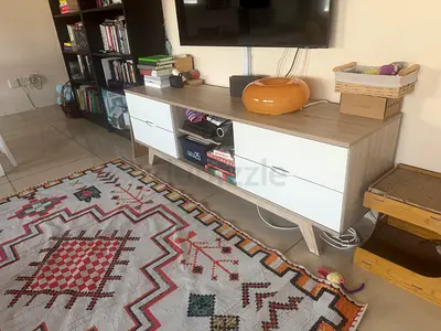 Wooden TV Console / Entertainment Unit with White Drawers