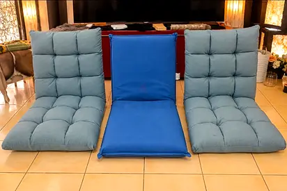 Set of 3 Floor Lounge Chairs / Adjustable Floor Cushions - Blue/Grey