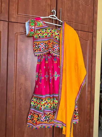 Chaniya choli Traditional embroidered women's dress with matching yellow dupatta Garba dress