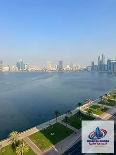 The finest 2-bedroom and living room apartment in Sharjah, located in the luxurious Al Dana Tower; f