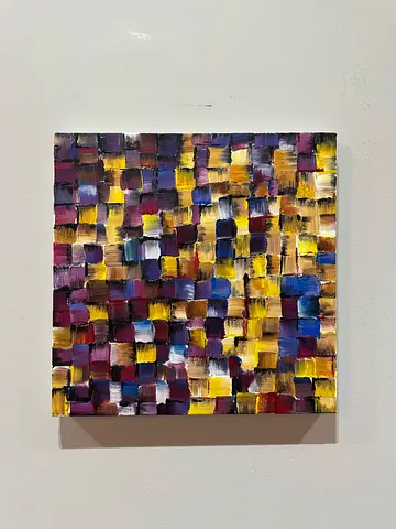 Hand-painted Abstract Textured Canvas Artwork - Colorful Grid 40x40cm