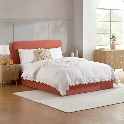 Apricot fabric soft corner double size bed