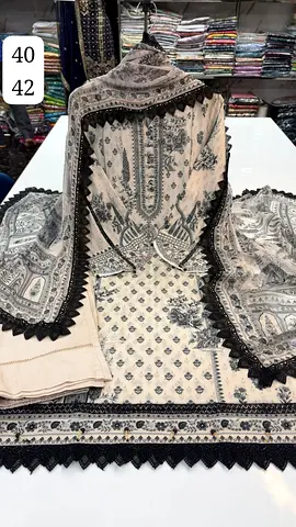 Original MAUSUMMERY Suit - Heavy Lace Work - Ivory & Black - AED 189