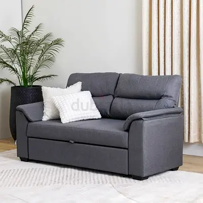 Compact 2-Seater Grey Fabric Sofa Bed with Storage
