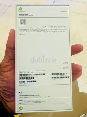 I phone 18 Pro Max -512 GB- with Apple care - Box Piece just delivered from the store .
