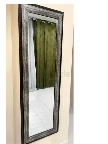 Full-length Wall Mirror with Distressed Grey Frame