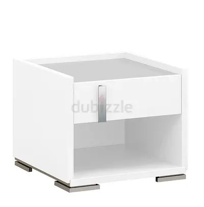 Gautier White modern bedside table with drawer and open shelf