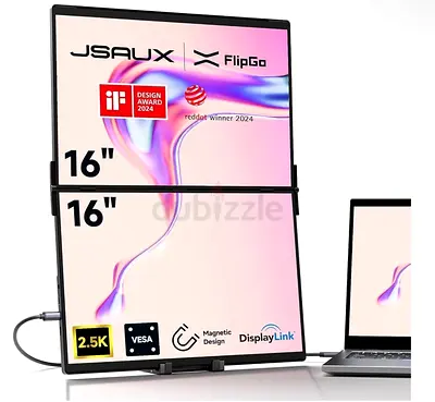 Brand New JSAUX FlipGo 16" Dual Stacked Portable Monitor - In Box
