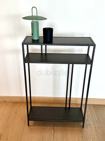 Slim Black Metal 3-Tier Console Table - Minimalist Hallway Shelf