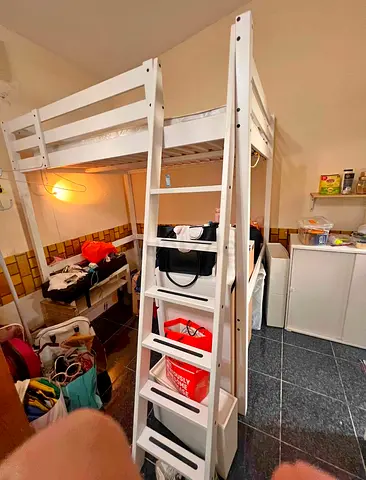 White Wooden Loft Bed with Ladder - Single Size, Sturdy Frame
