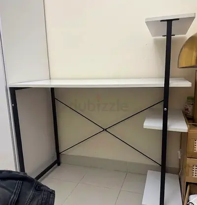 White Study Desk with Shelves & Black Metal Frame