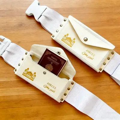 White travel waist belt with passport pouch (pair) - lightly used